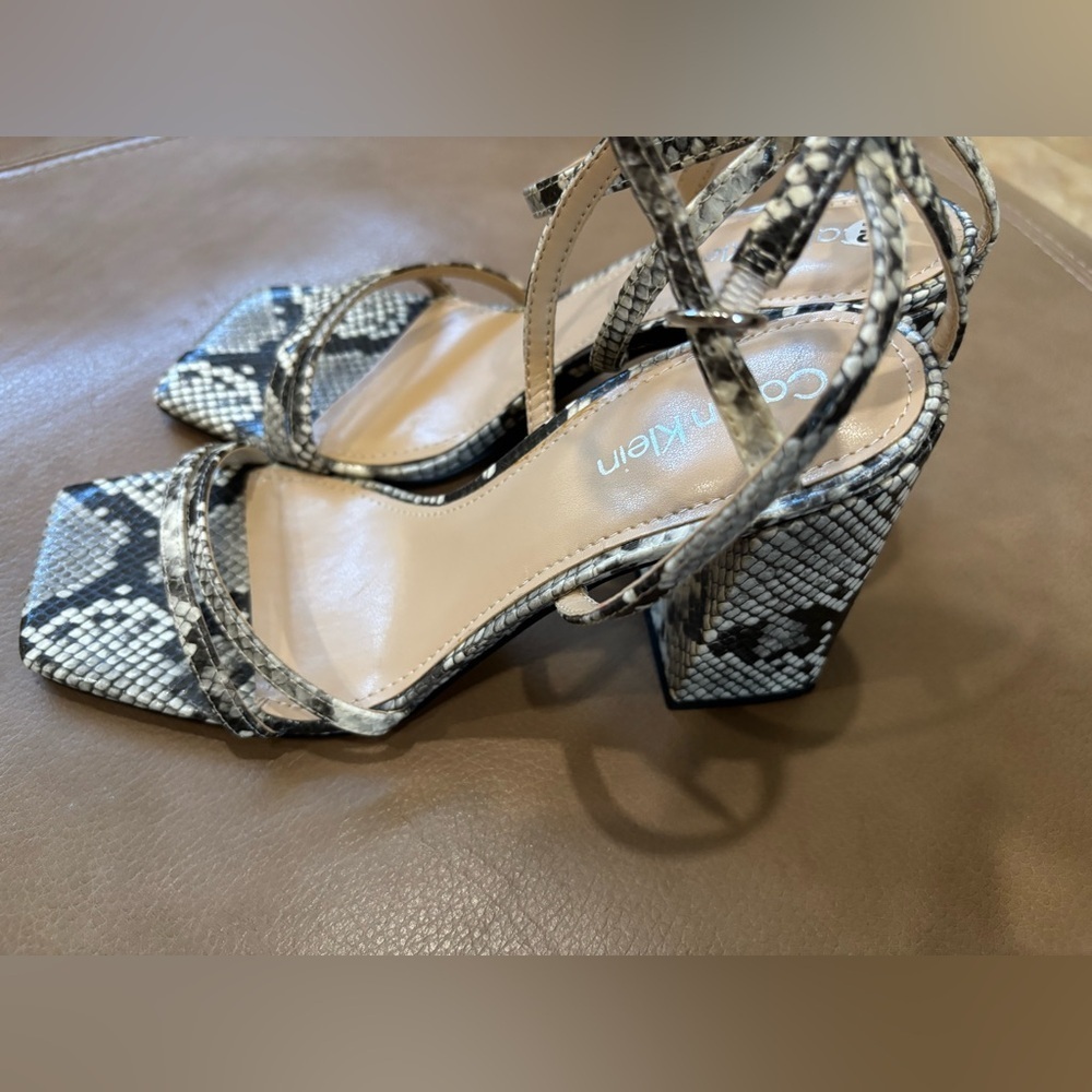 Calvin Klein Snakeskin Strappy Sandals - Picture 2 of 4